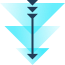 Icon of a grouping of overlapping light blue triangles pointing downwards with a black arrow flowing through them.