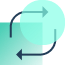Icon of a a teal square and teal circle with black arrows flowing back and forth between them.
